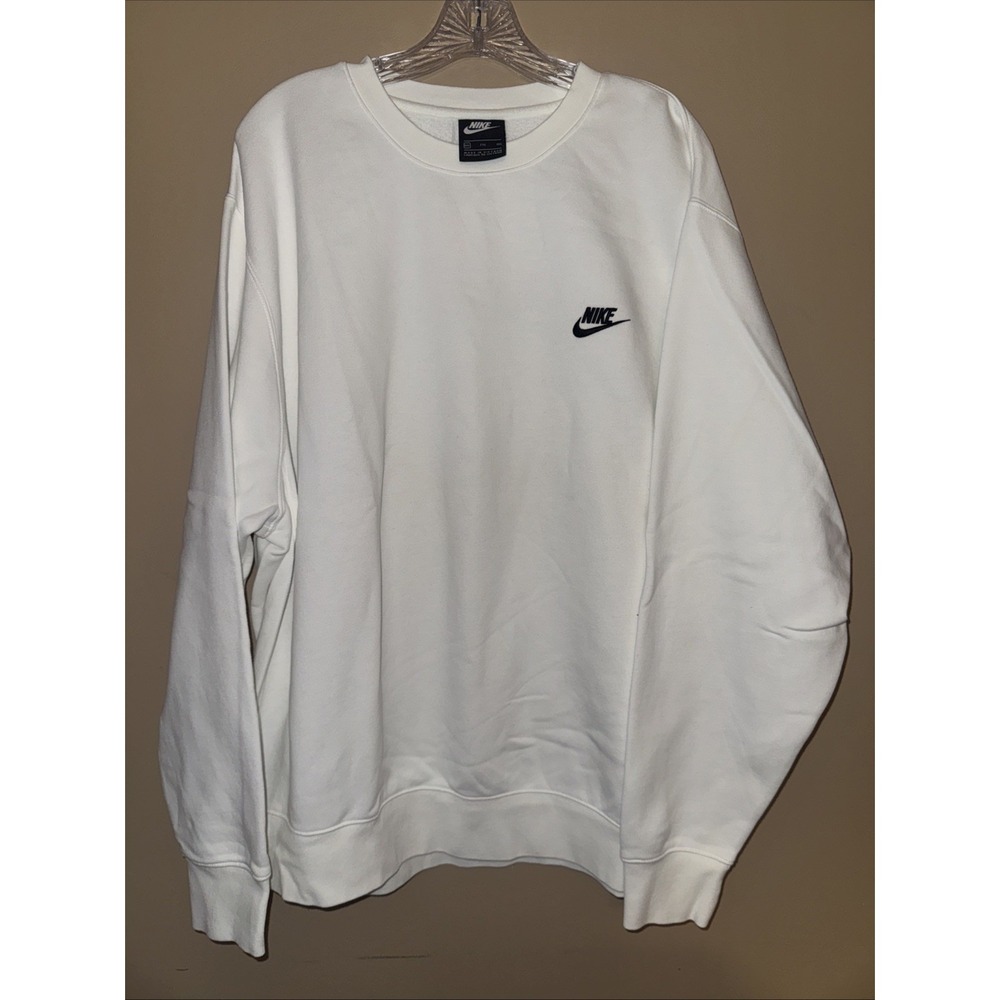 Nike XXL Sportswear Club Fleece Crewneck Sweatshirt White Embroidered